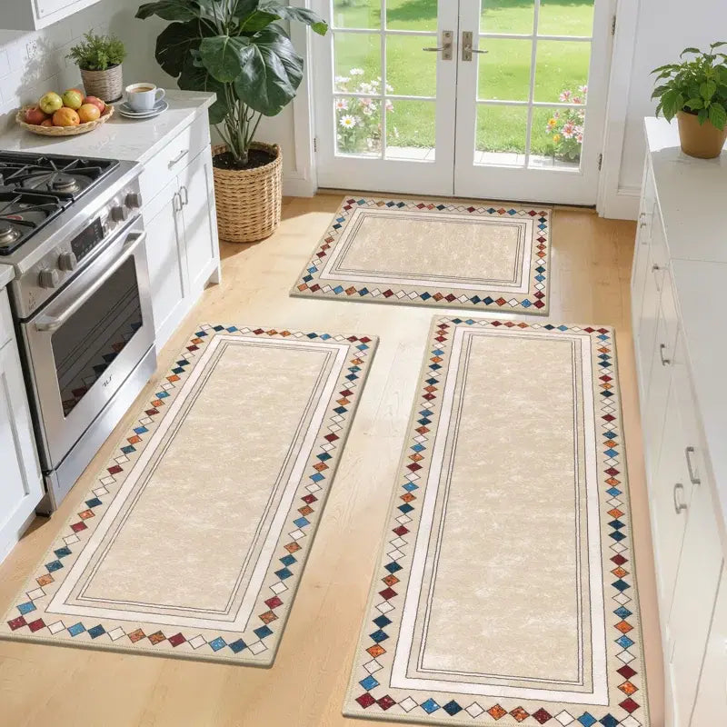 LOKHOM Boho Floral Rug Sets of 3 Non Slip Kitchen Mats for Floor with Rubber Backing Waterproof Stain Resistant Carpet Runner for Kitchen Laundry Room Hallway