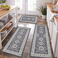 LOKHOM Boho Floral Rug Sets of 3 Non Slip Kitchen Mats for Floor with Rubber Backing Waterproof Stain Resistant Carpet Runner for Kitchen Laundry Room Hallway