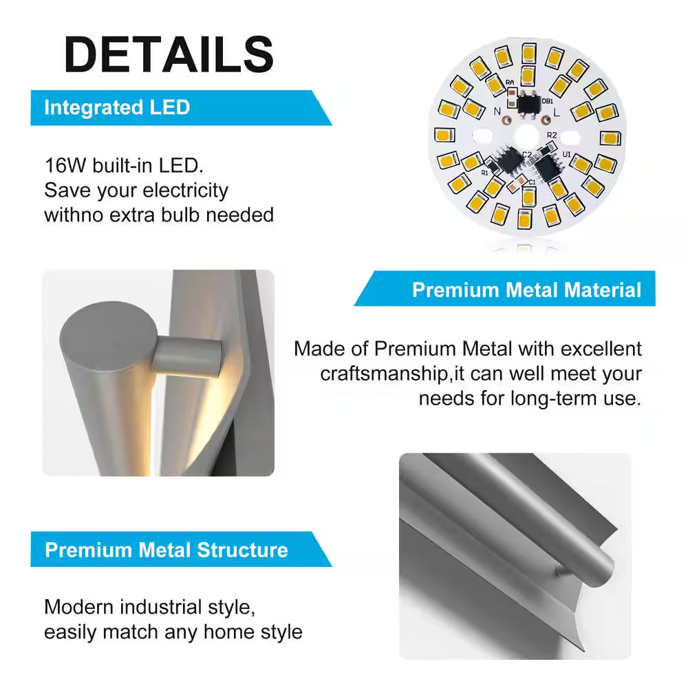 Gray Unique Outdoor Decorators 20 In. Lantern Sconce Integrated LED Hardwired Fixture Geometric Design Waterproof