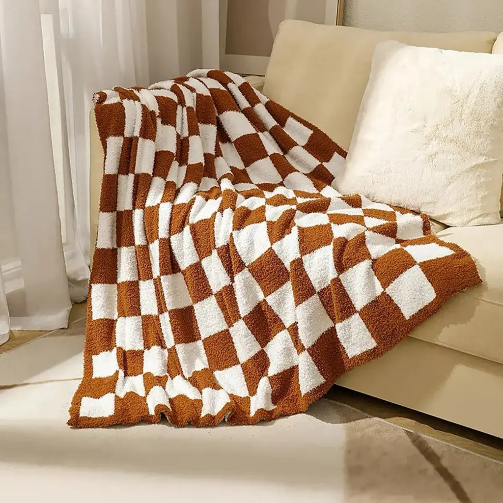 Pacific Plex Plush Preppy Checkerboard Throw Blanket 