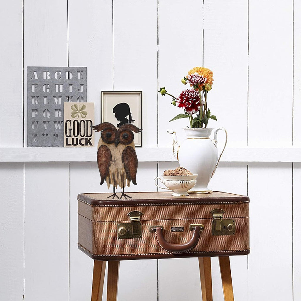 Rustic Wooden Owl Statue