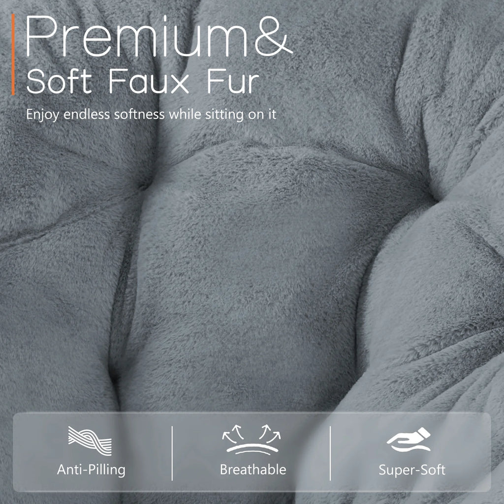 Faux Fur Folding Saucer Chair, Foldable Accent Chair for Adults, Soft Plush Seat, Lightweight & Comfortable, Grey