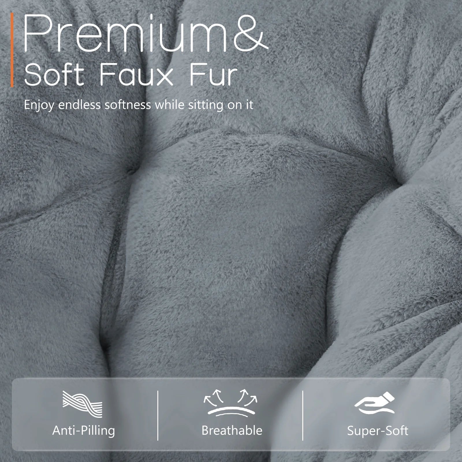 Faux Fur Folding Saucer Chair, Foldable Accent Chair for Adults, Soft Plush Seat, Lightweight & Comfortable, Grey