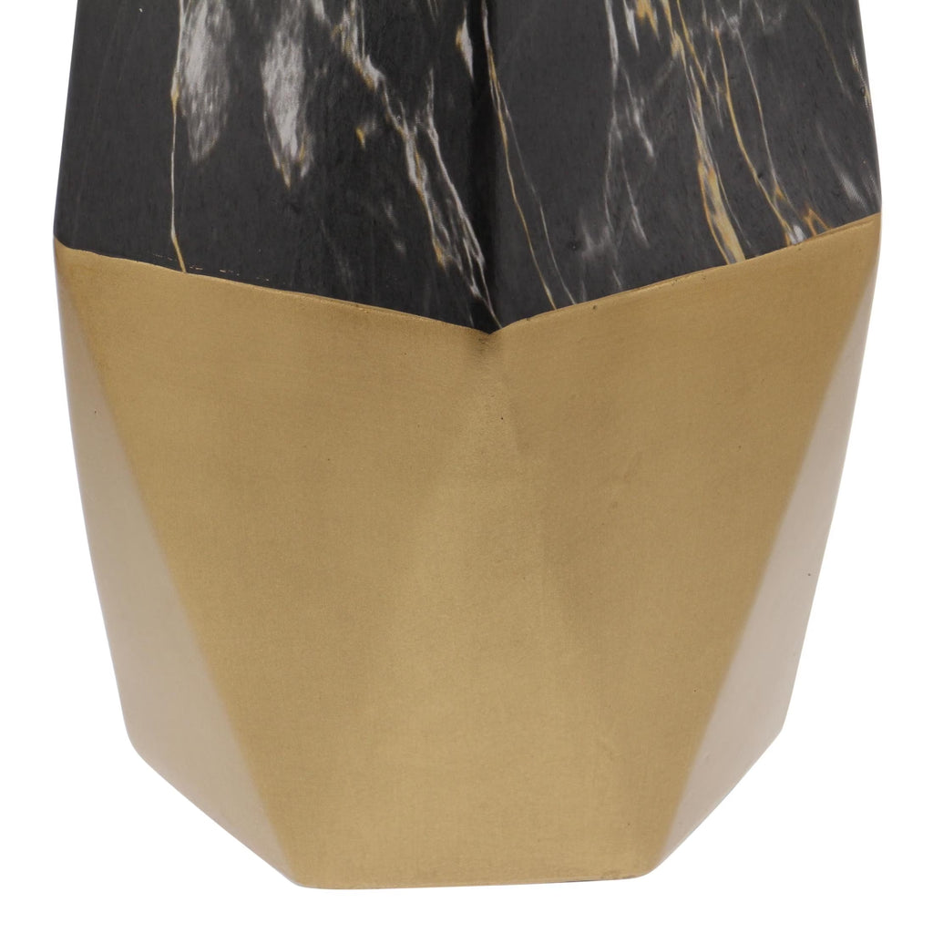 18" Faux Marble Dark Gray Ceramic Vase with Gold Base