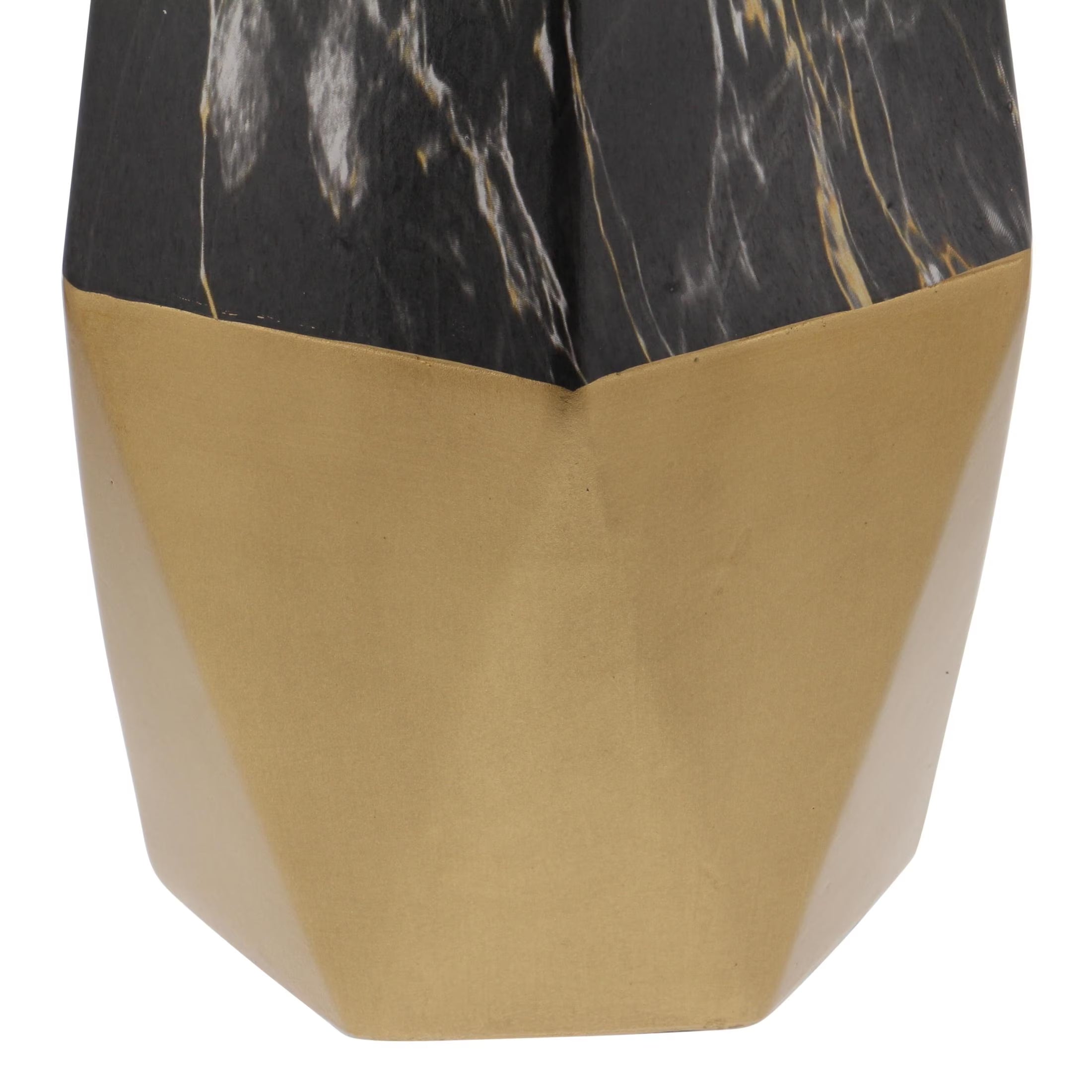 18" Faux Marble Dark Gray Ceramic Vase with Gold Base