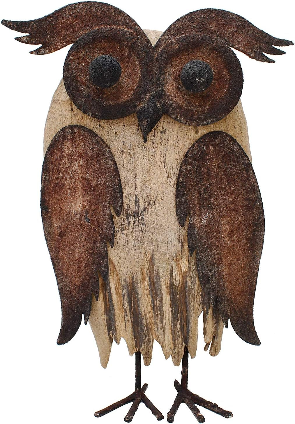 Rustic Wooden Owl Statue