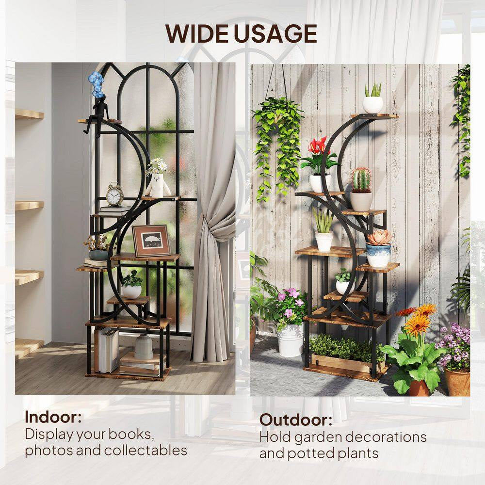 62-Inch x 25-Inch x 10-Inch Indoor Steel Frame Carbonized Plant Stand with Kits and Accessories, S-Shaped, 8-Tier, Black