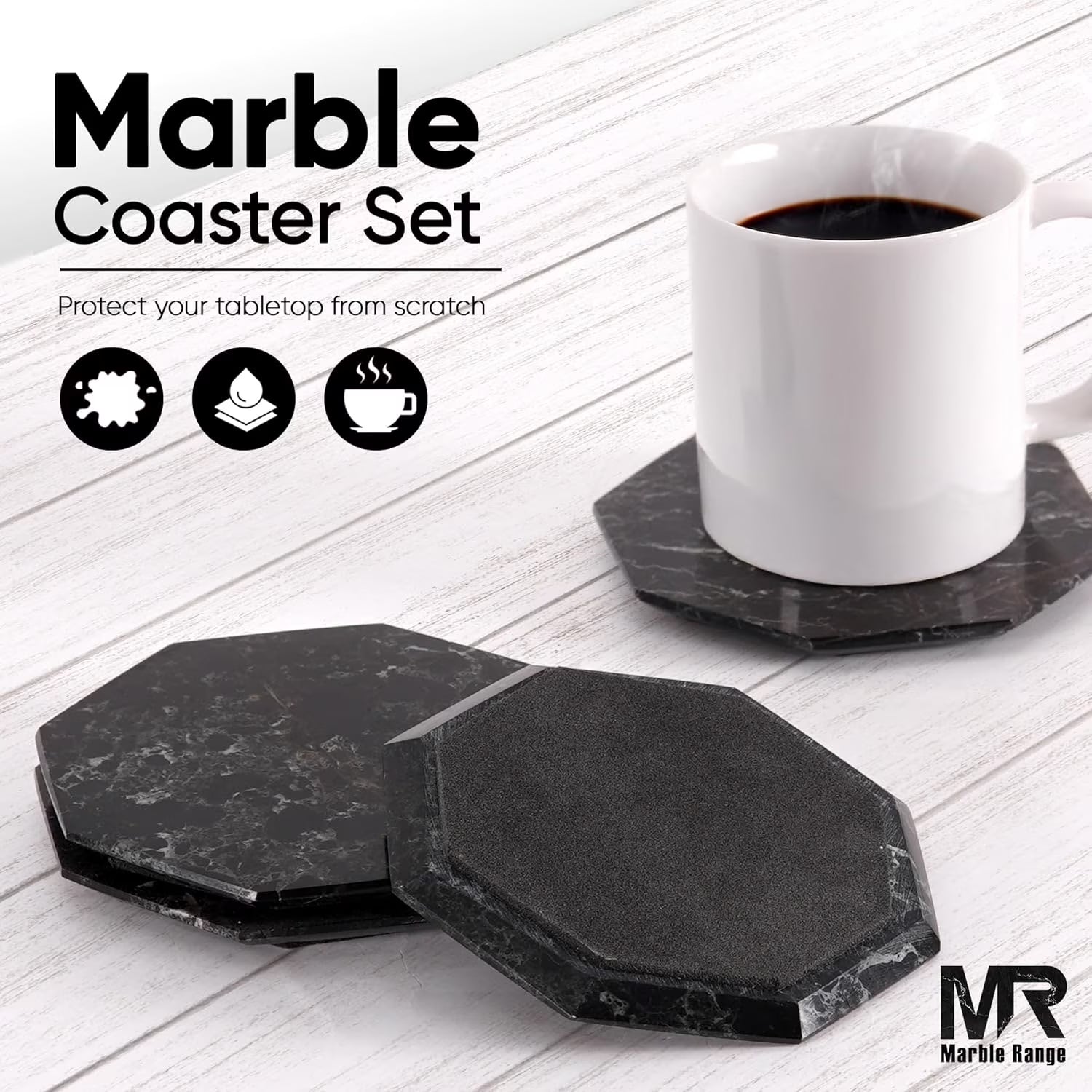 Black Marble Coasters Set of 6 