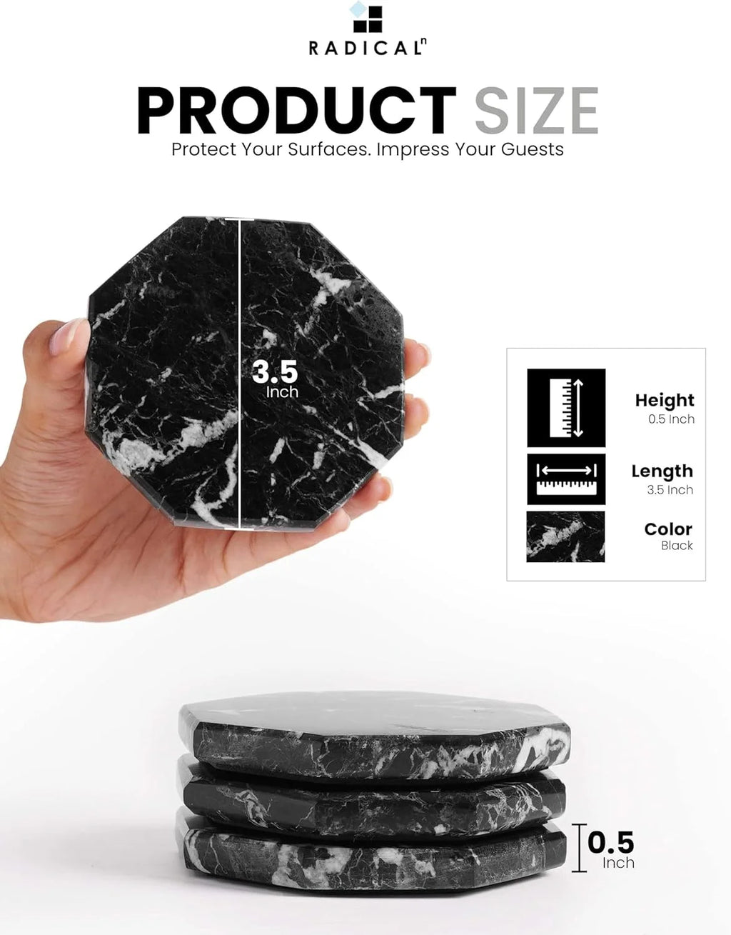 Black Marble Coasters Set of 6 
