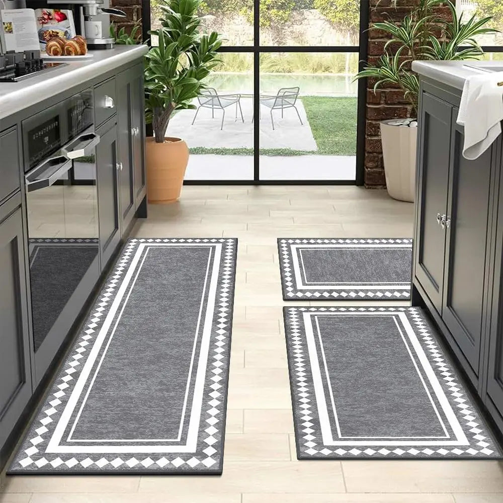 LOKHOM Boho Floral Rug Sets of 3 Non Slip Kitchen Mats for Floor with Rubber Backing Waterproof Stain Resistant Carpet Runner for Kitchen Laundry Room Hallway