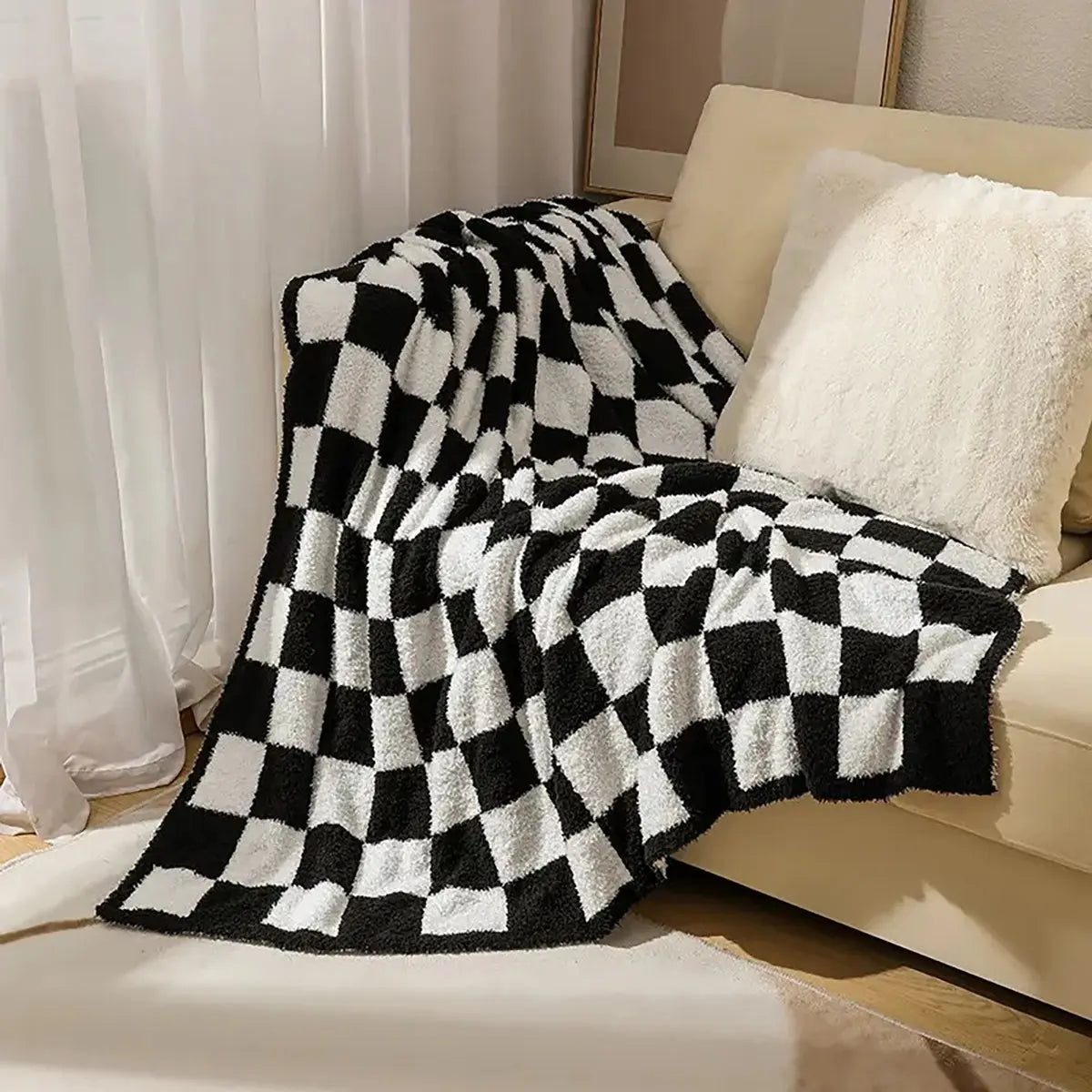 Pacific Plex Plush Preppy Checkerboard Throw Blanket 