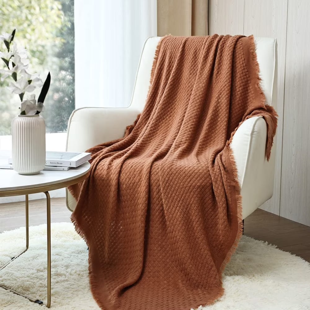 Farmhouse Rust Knit Throw Blanket