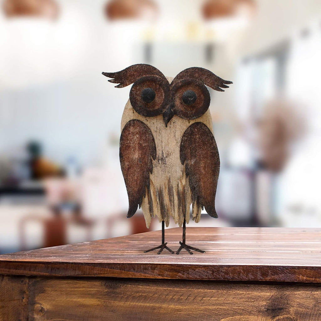 Rustic Wooden Owl Statue