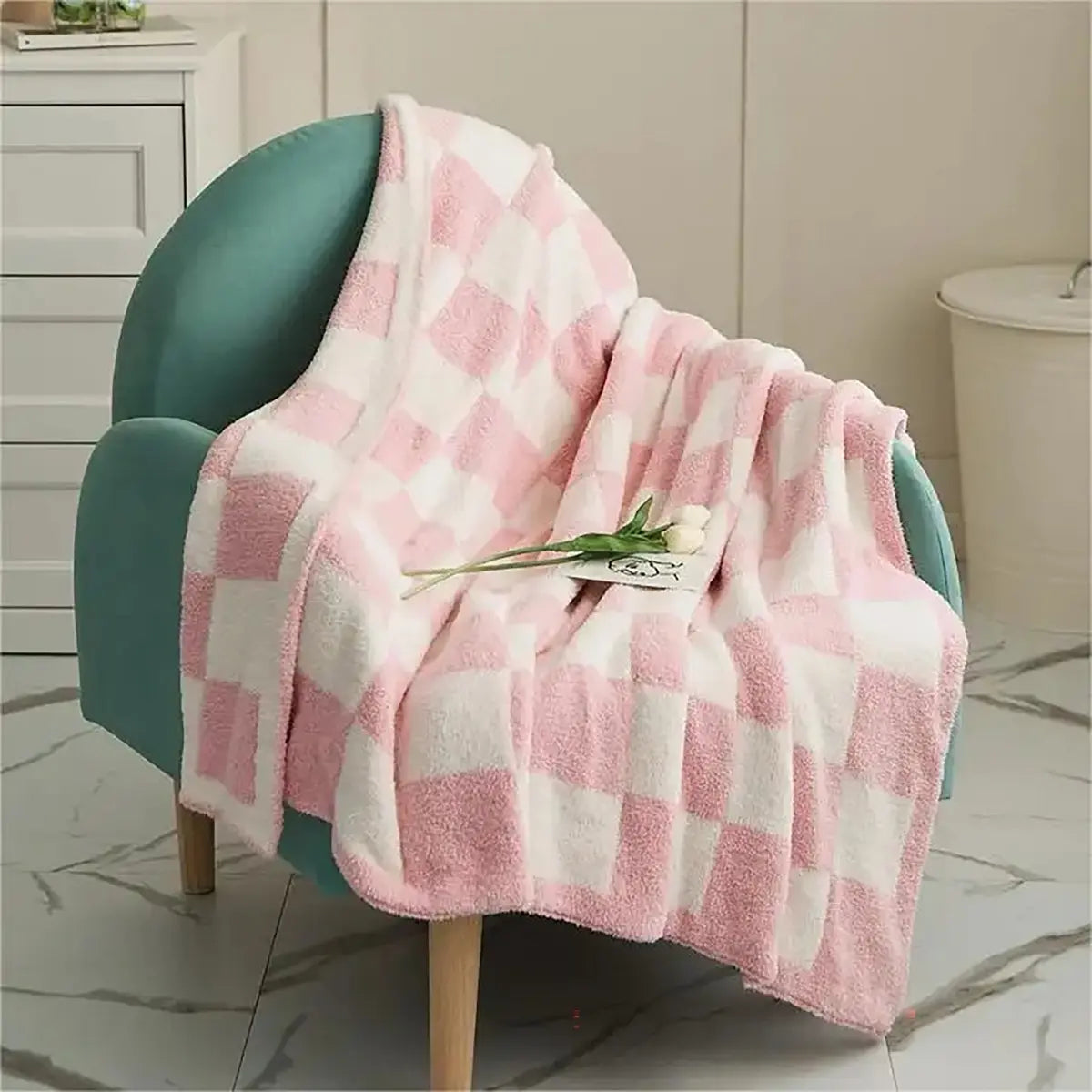 Pacific Plex Plush Preppy Checkerboard Throw Blanket 