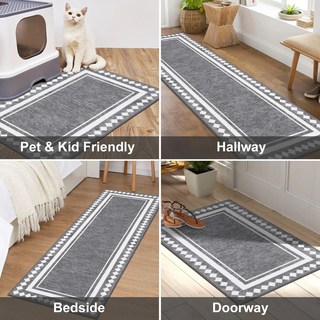 LOKHOM Boho Floral Rug Sets of 3 Non Slip Kitchen Mats for Floor with Rubber Backing Waterproof Stain Resistant Carpet Runner for Kitchen Laundry Room Hallway