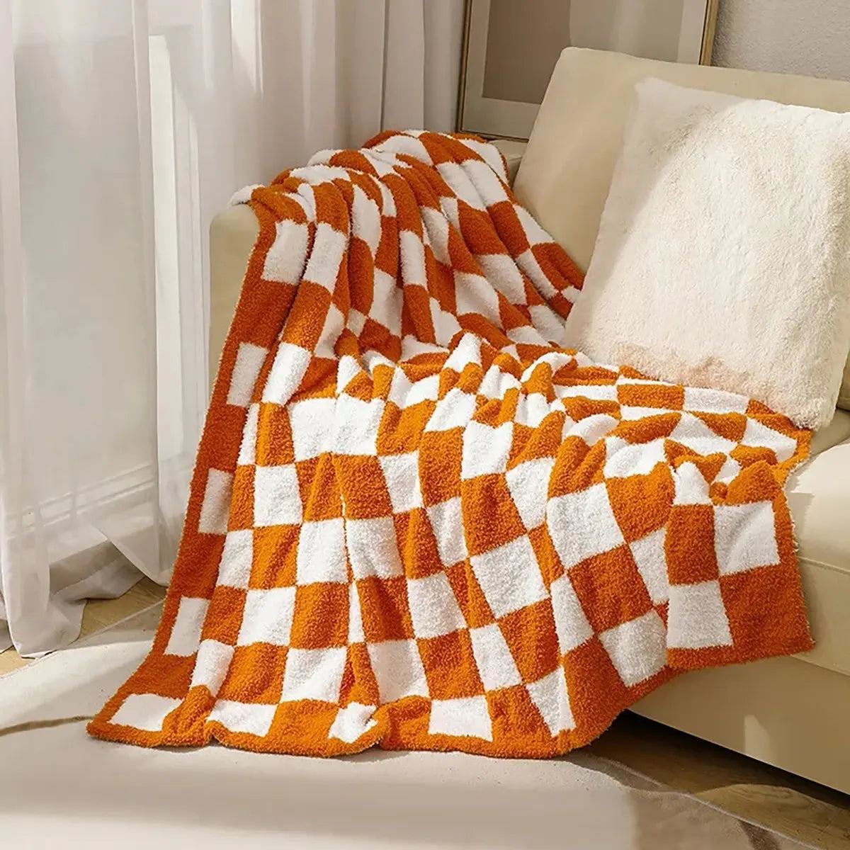 Pacific Plex Plush Preppy Checkerboard Throw Blanket 