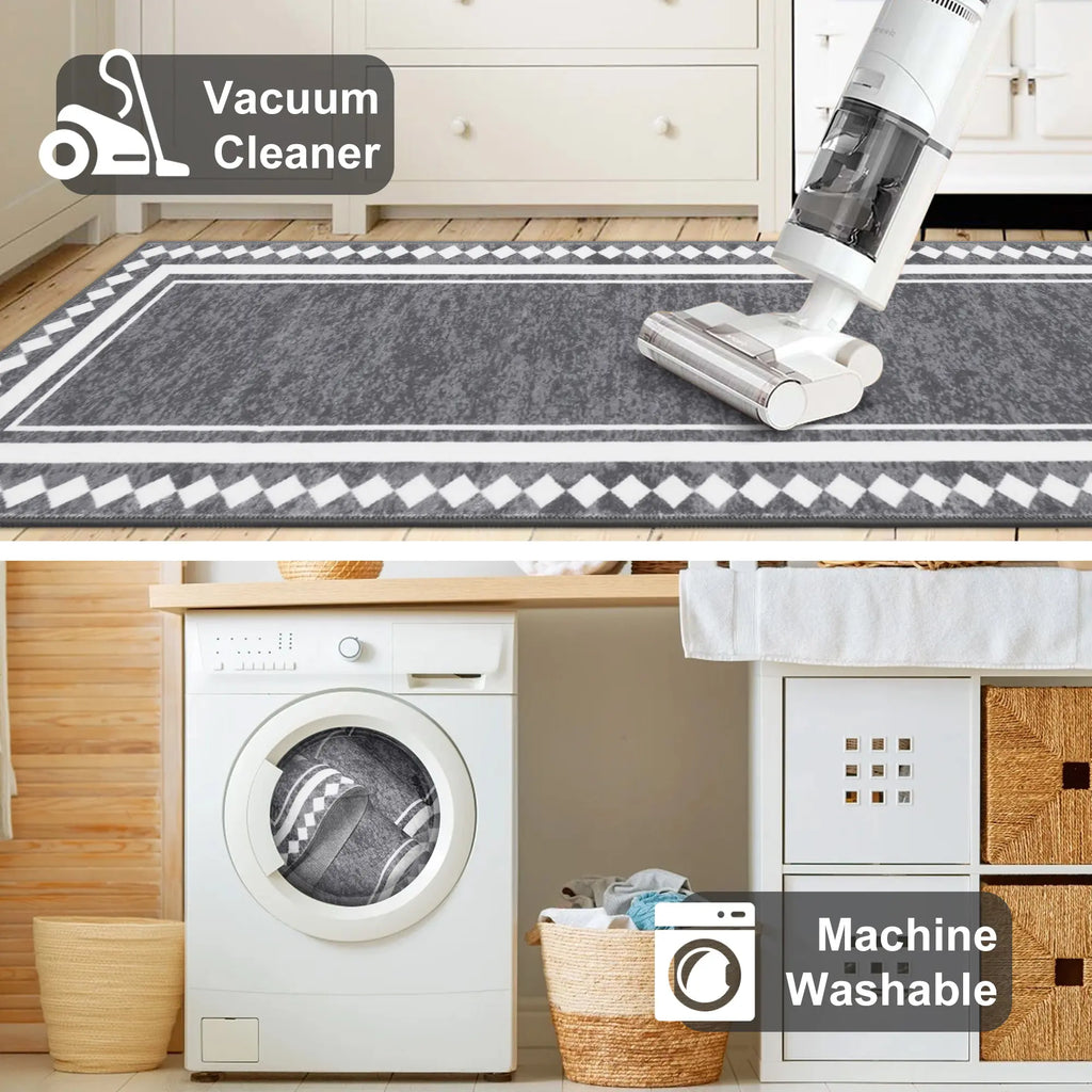 LOKHOM Boho Floral Rug Sets of 3 Non Slip Kitchen Mats for Floor with Rubber Backing Waterproof Stain Resistant Carpet Runner for Kitchen Laundry Room Hallway