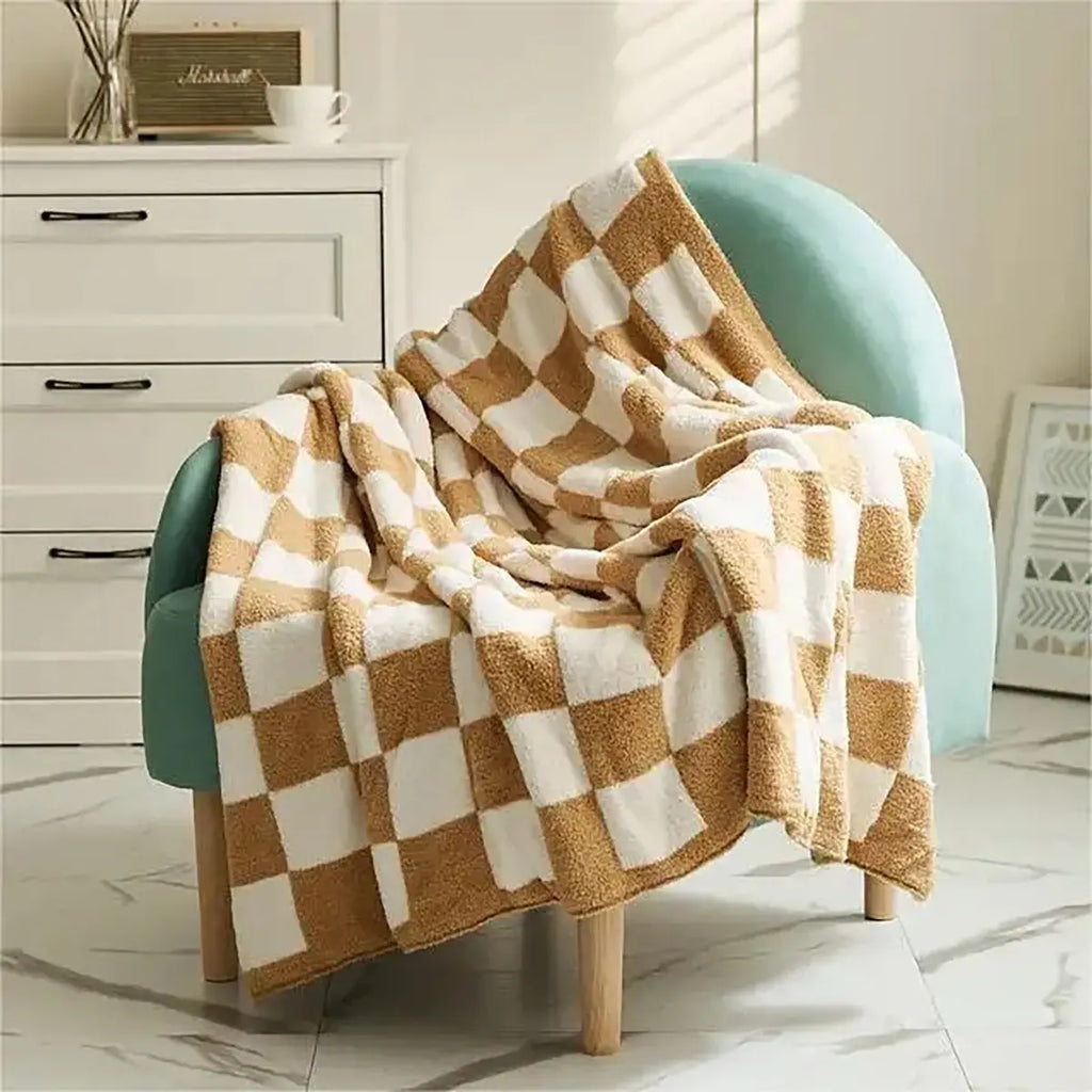 Pacific Plex Plush Preppy Checkerboard Throw Blanket 