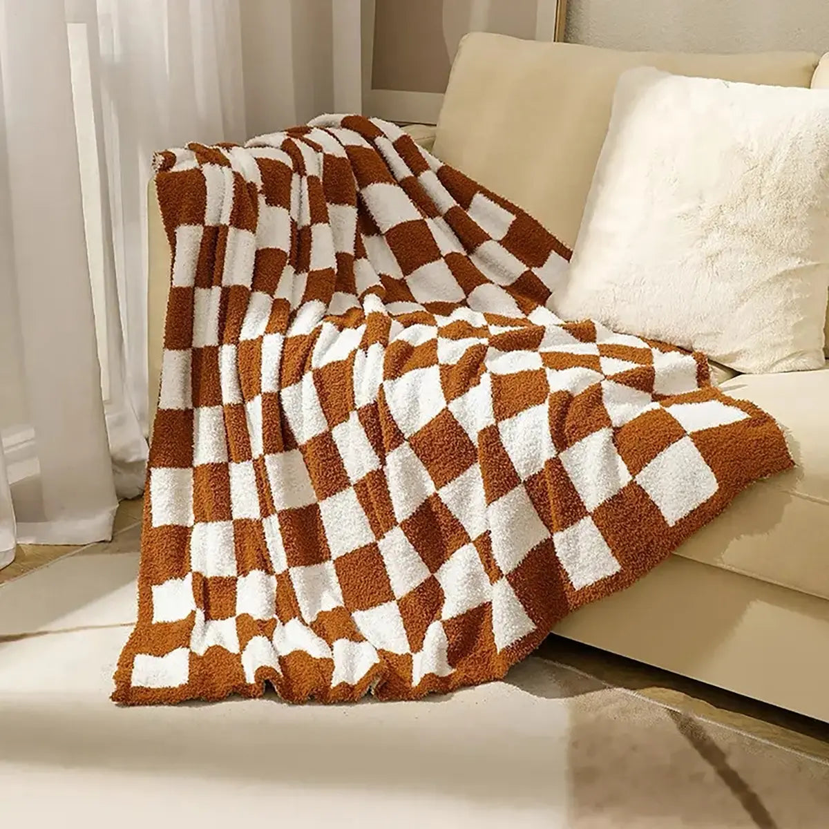 Pacific Plex Plush Preppy Checkerboard Throw Blanket 