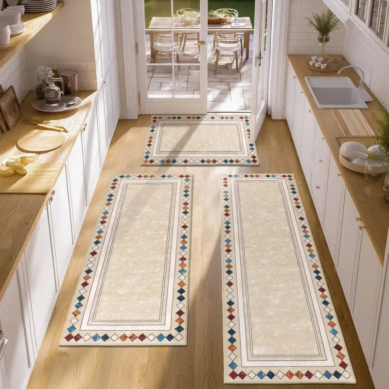 LOKHOM Boho Floral Rug Sets of 3 Non Slip Kitchen Mats for Floor with Rubber Backing Waterproof Stain Resistant Carpet Runner for Kitchen Laundry Room Hallway