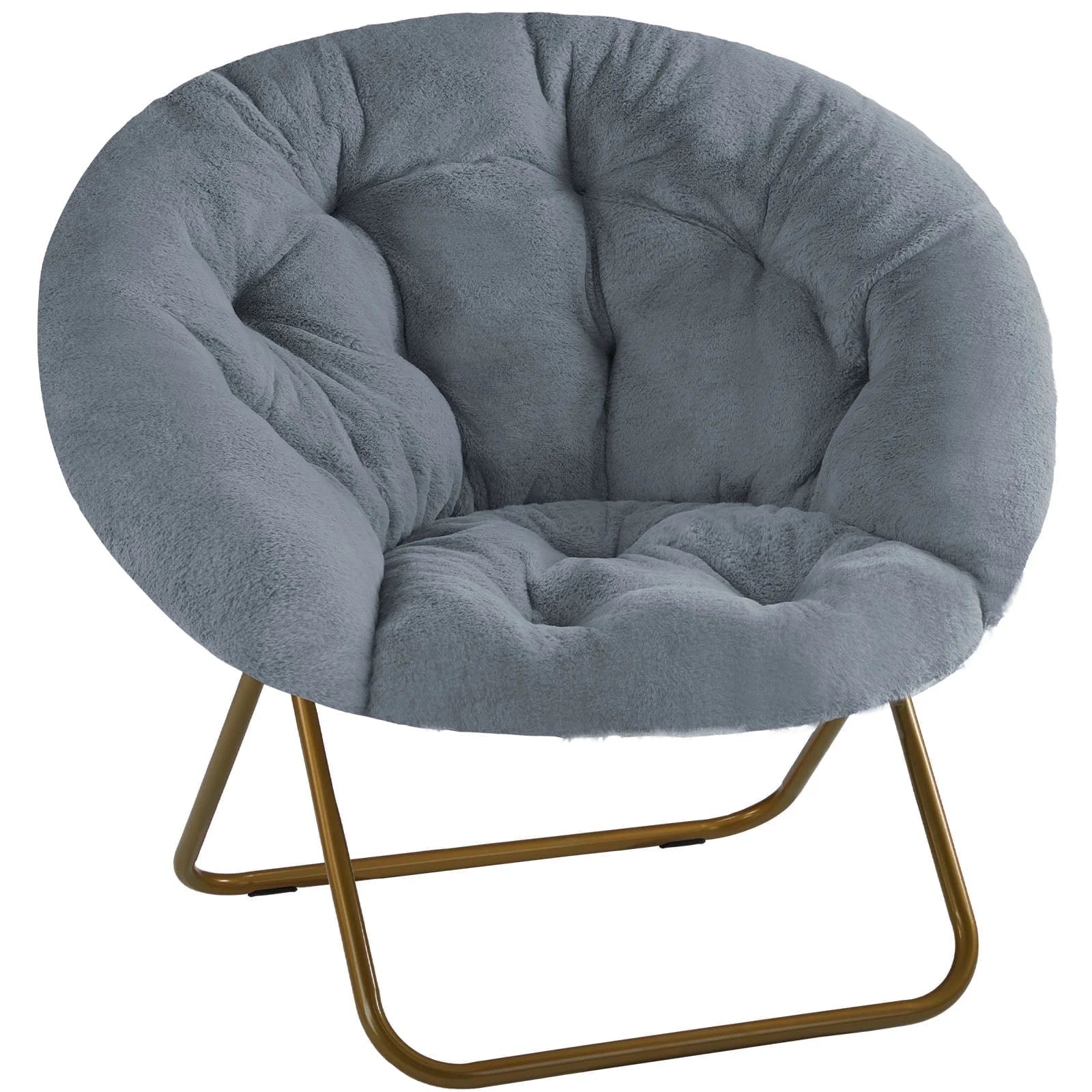 Faux Fur Folding Saucer Chair, Foldable Accent Chair for Adults, Soft Plush Seat, Lightweight & Comfortable, Grey
