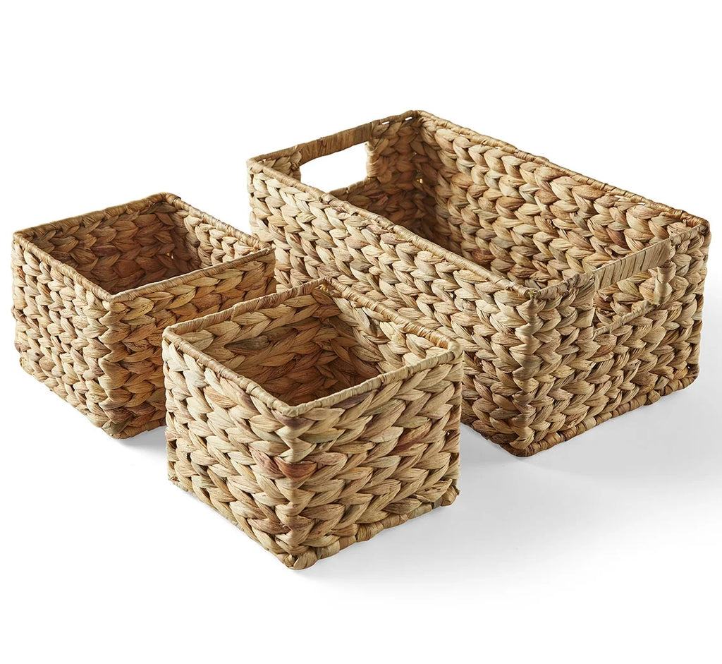 3-Piece Natural Woven Water Hyacinth Decorative Storage Basket Set