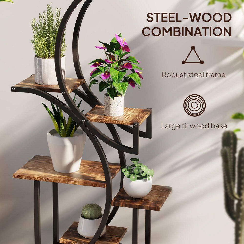 62-Inch x 25-Inch x 10-Inch Indoor Steel Frame Carbonized Plant Stand with Kits and Accessories, S-Shaped, 8-Tier, Black