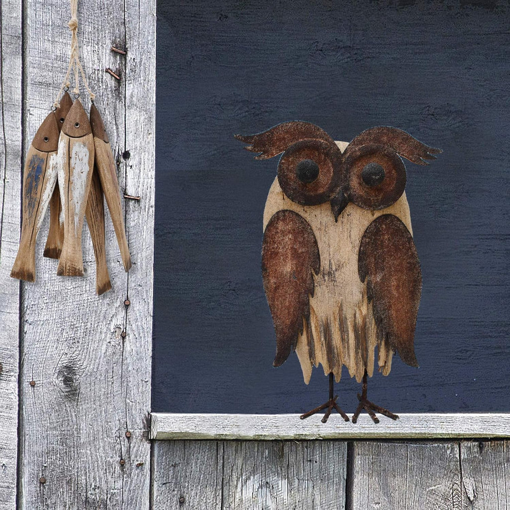 Rustic Wooden Owl Statue