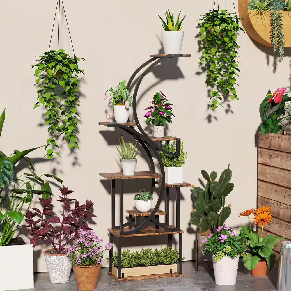 62-Inch x 25-Inch x 10-Inch Indoor Steel Frame Carbonized Plant Stand with Kits and Accessories, S-Shaped, 8-Tier, Black