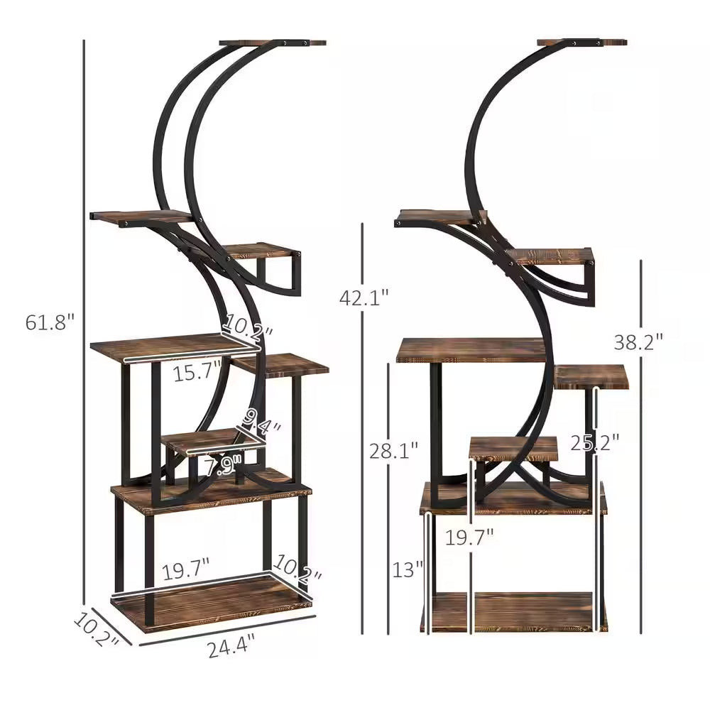 62-Inch x 25-Inch x 10-Inch Indoor Steel Frame Carbonized Plant Stand with Kits and Accessories, S-Shaped, 8-Tier, Black
