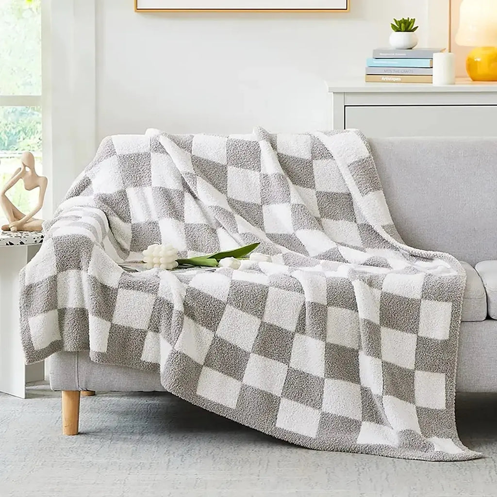Pacific Plex Plush Preppy Checkerboard Throw Blanket 