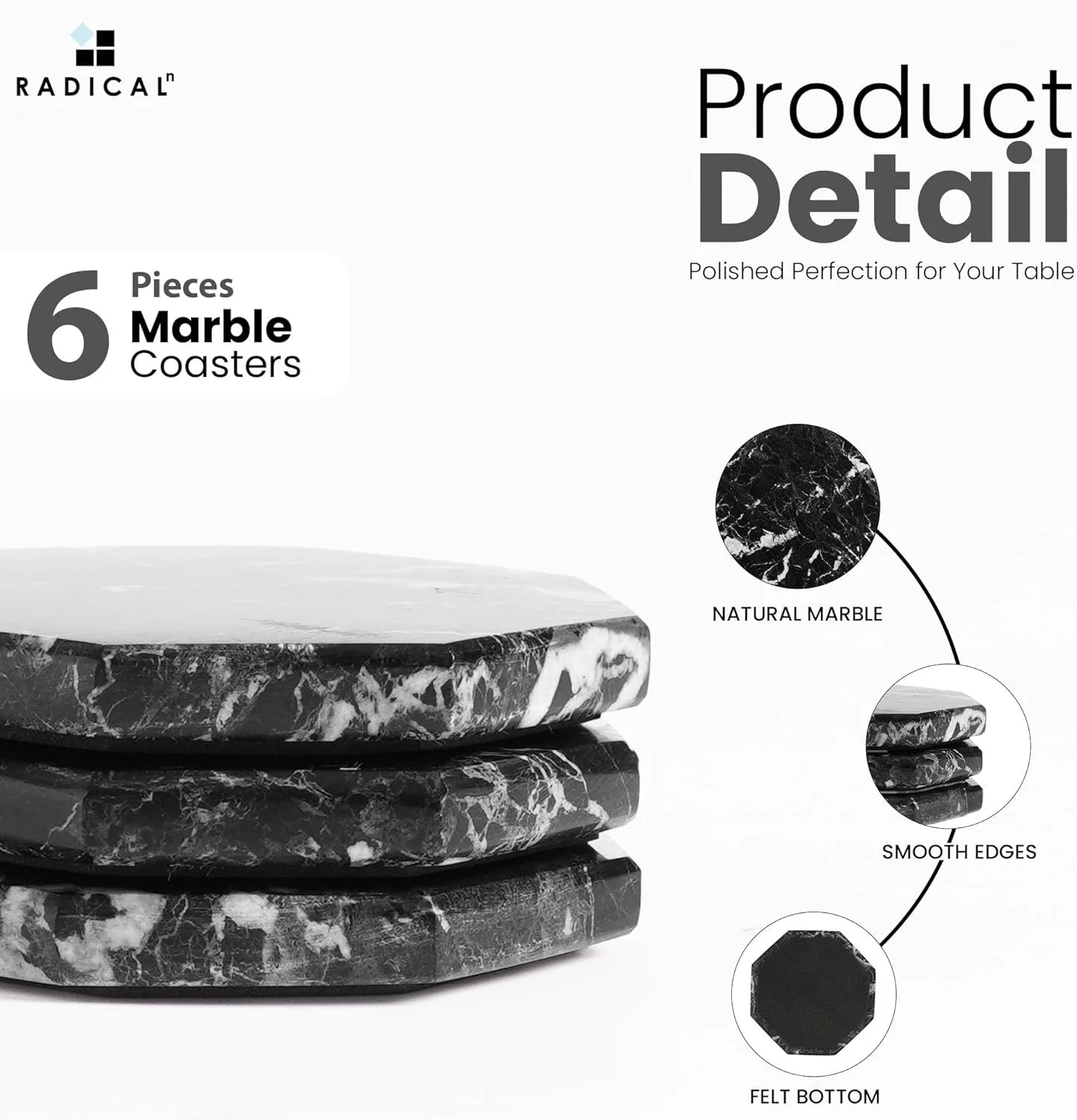 Black Marble Coasters Set of 6 