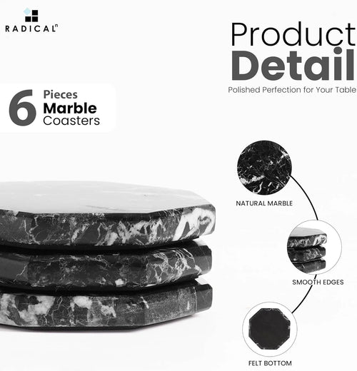 Black Marble Coasters Set of 6 