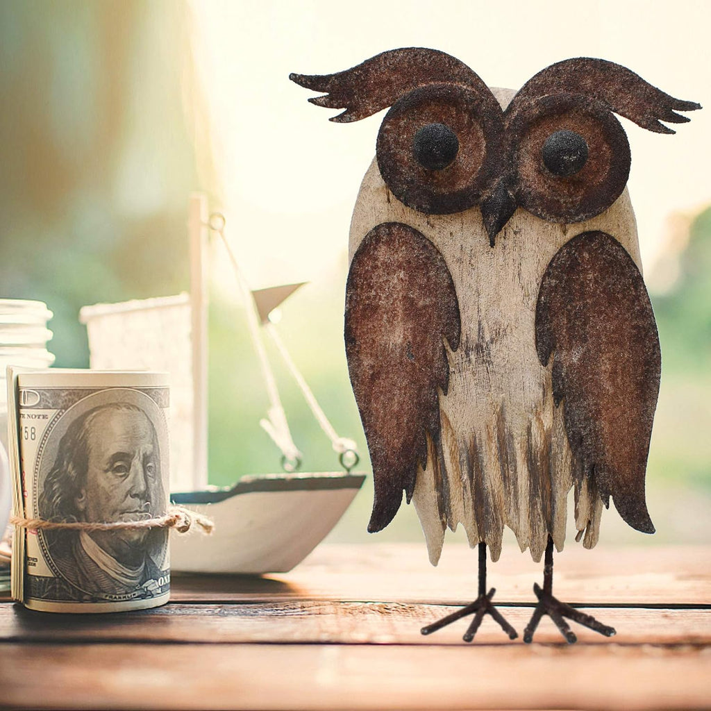 Rustic Wooden Owl Statue