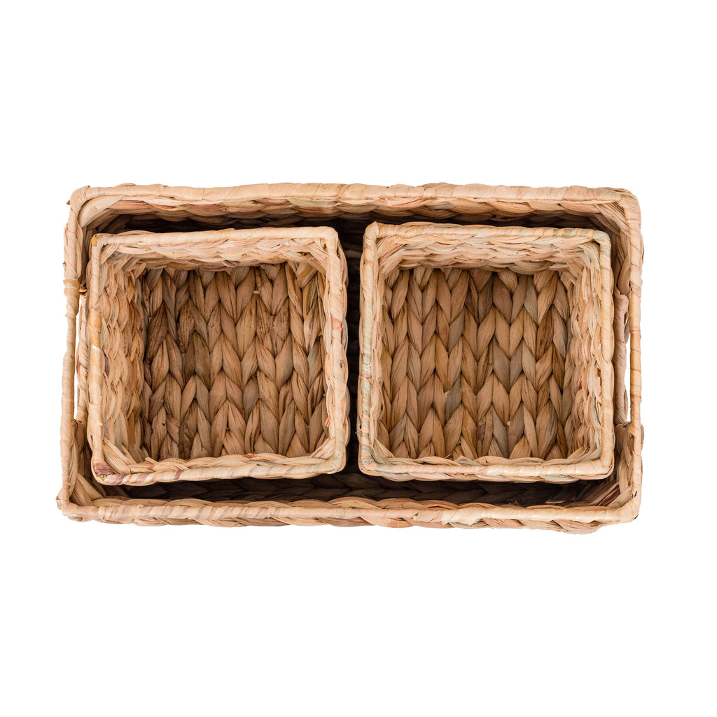 3-Piece Natural Woven Water Hyacinth Decorative Storage Basket Set