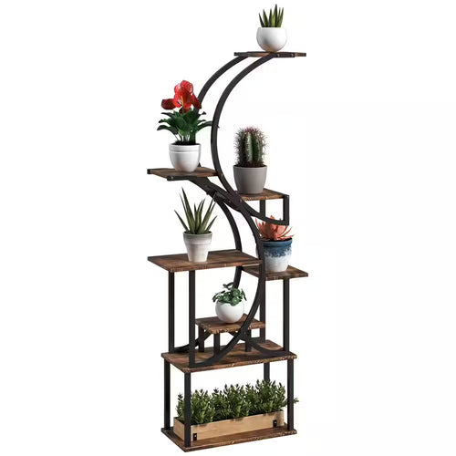62-Inch x 25-Inch x 10-Inch Indoor Steel Frame Carbonized Plant Stand with Kits and Accessories, S-Shaped, 8-Tier, Black